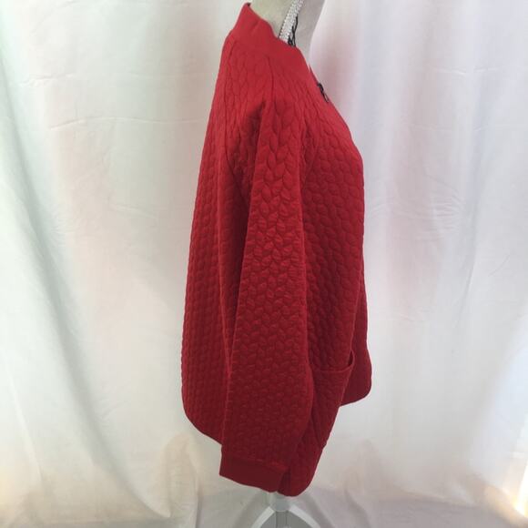 Isaac Mizrahi Live Jacquard Cable Knit Jacket Red - Picture 4 of 11
